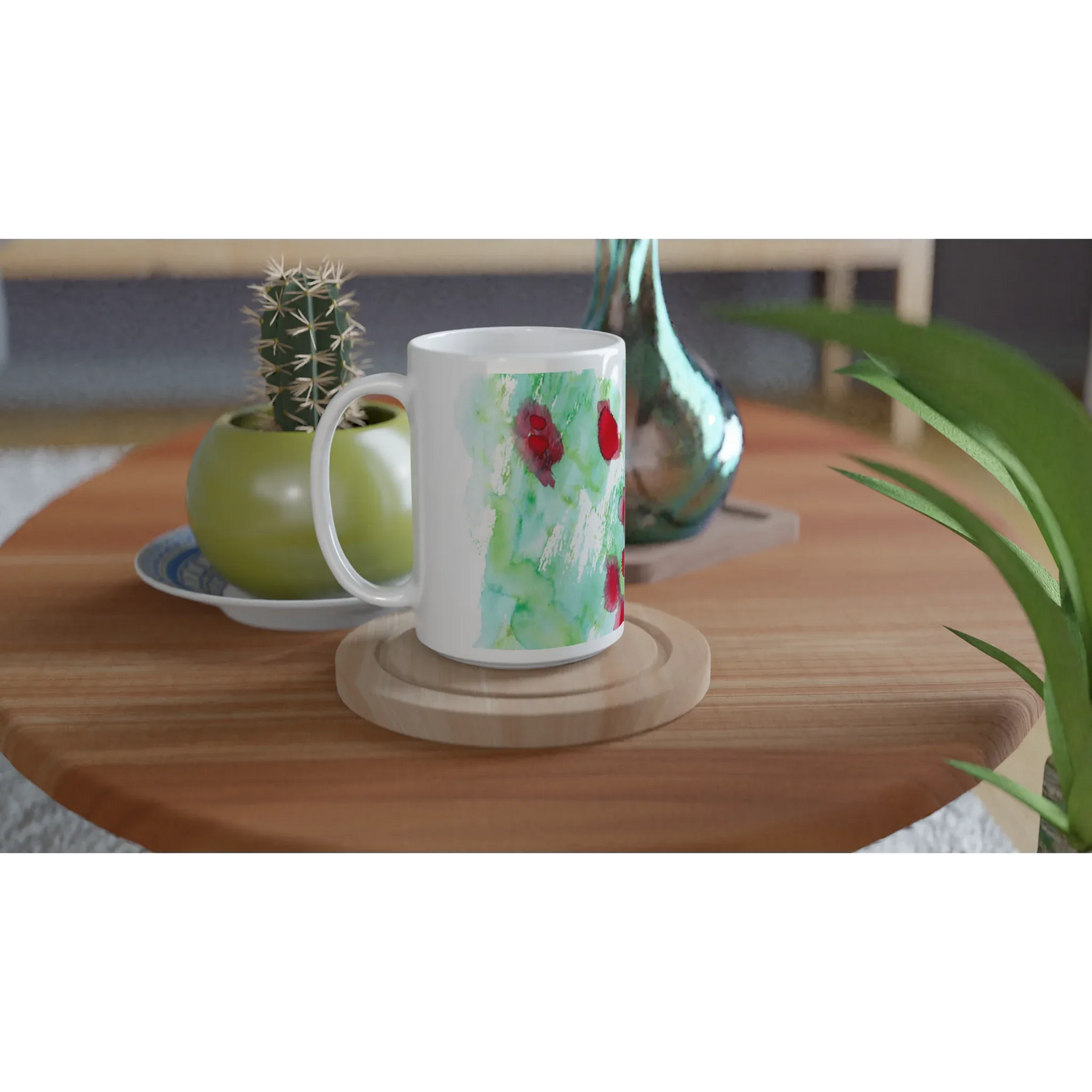 Mug en céramique blanche 44 cl Eclats Rouges – Grand format, design et qualité durable - Laure Leprince - Artiste Peintre