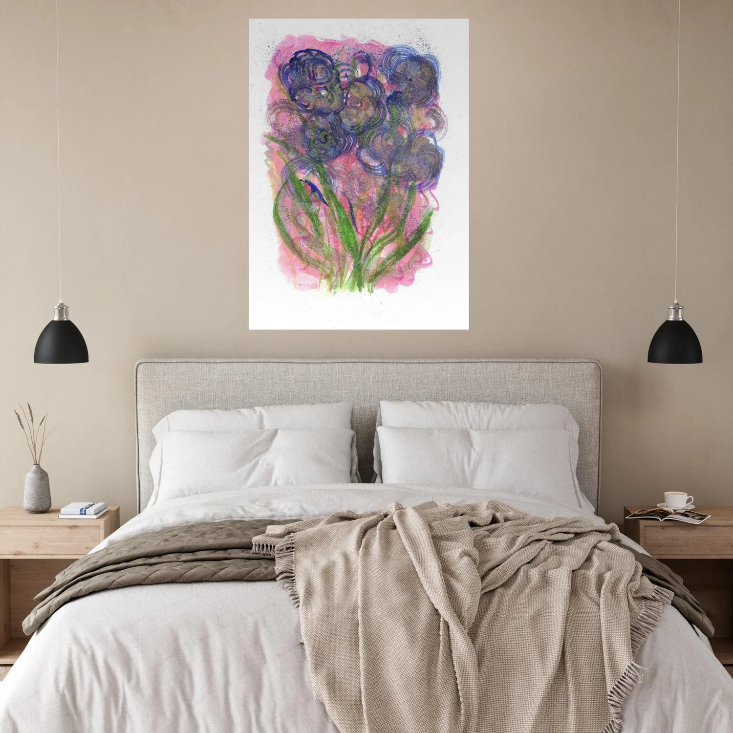 Abstract Floral Watercolor Poster: Radiant Blooms in Purple, Pink & Gold - Premium Matte Paper Art Print - Laure Leprince - Artiste Peintre