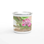 Mug en émail blanc 35 cl Terrasses de lotus – Léger, vintage et résistant - Laure Leprince - Artiste Peintre