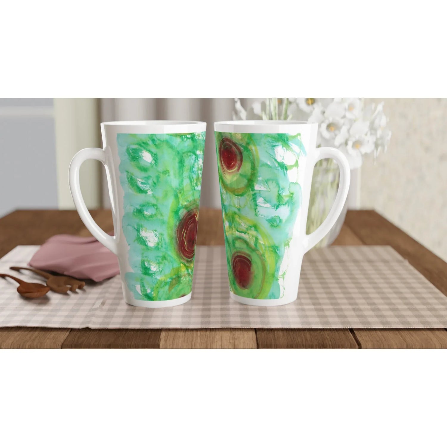 Mug à Latte en Céramique Blanche 500 ml Green Echo – Élégant, durable et brillant - Laure Leprince - Artiste Peintre