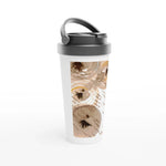 Mug de voyage blanc en acier inoxydable – 44 cl Sables stellaires | Élégant, pratique et isotherme - Laure Leprince - Artiste Peintre