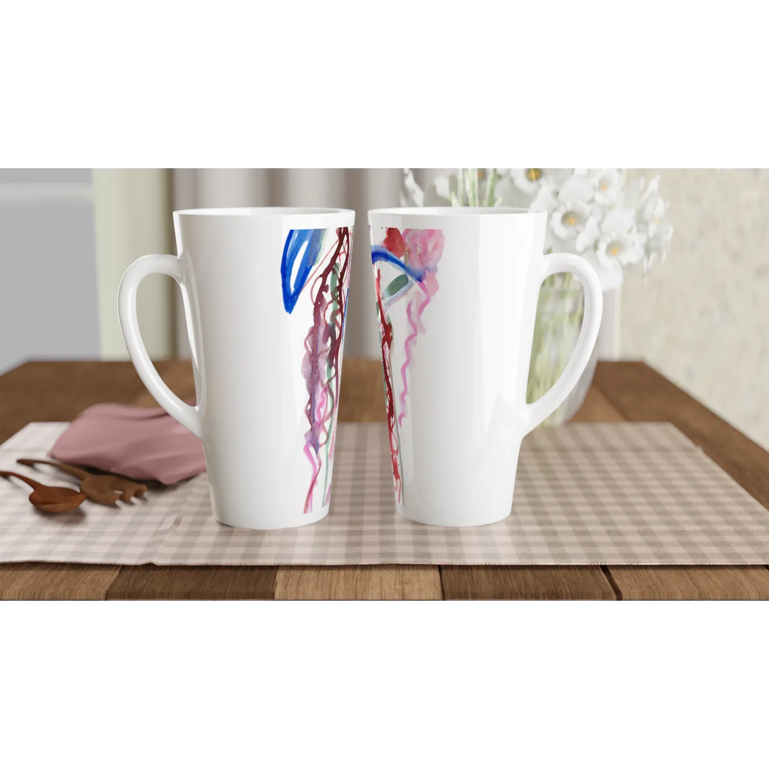 Mug à Latte en Céramique Blanche 500 ml Coral Dance – Élégant, durable et brillant - Laure Leprince - Artiste Peintre