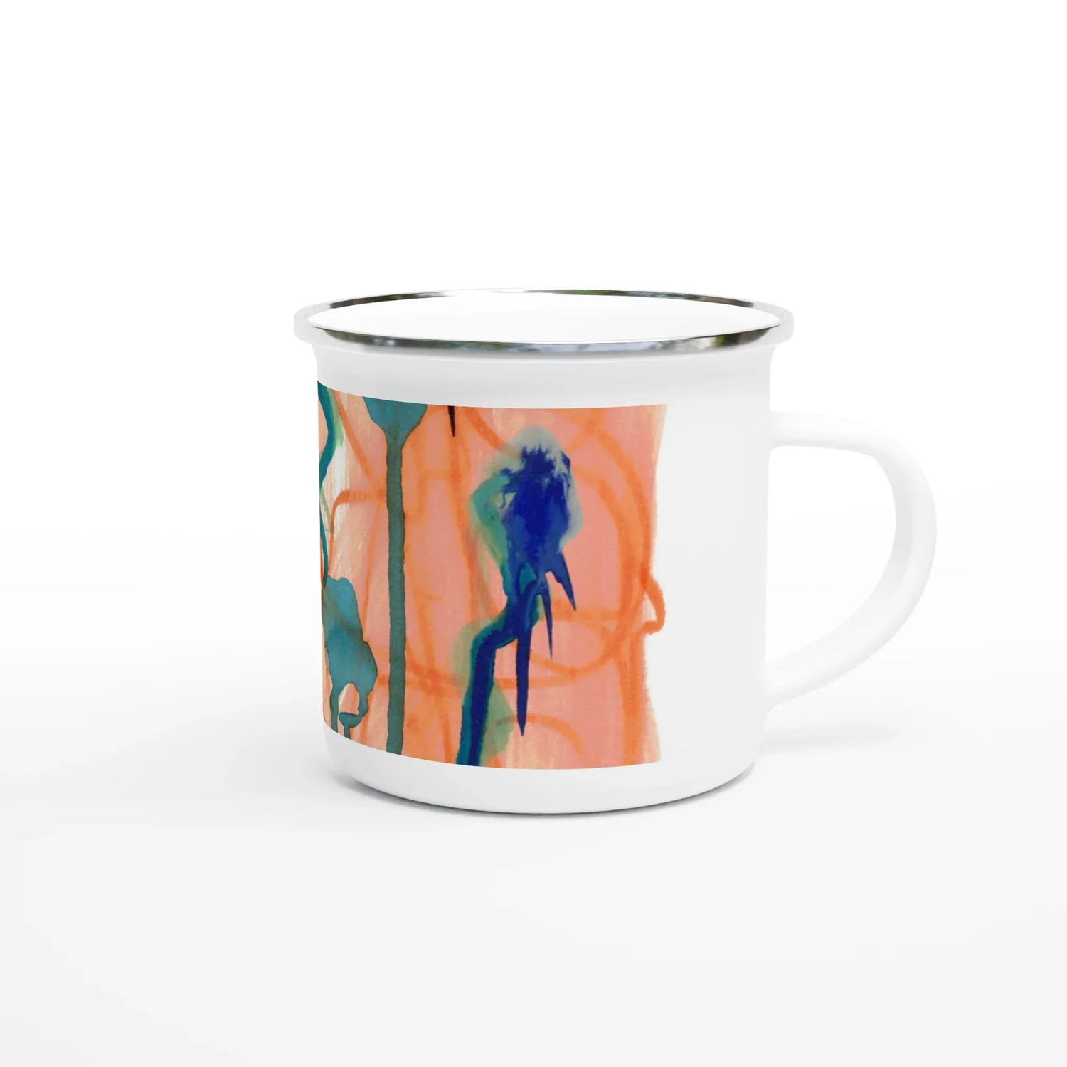 Mug en émail blanc 35 cl Saphir Ambre – Léger, vintage et résistant - Laure Leprince - Artiste Peintre