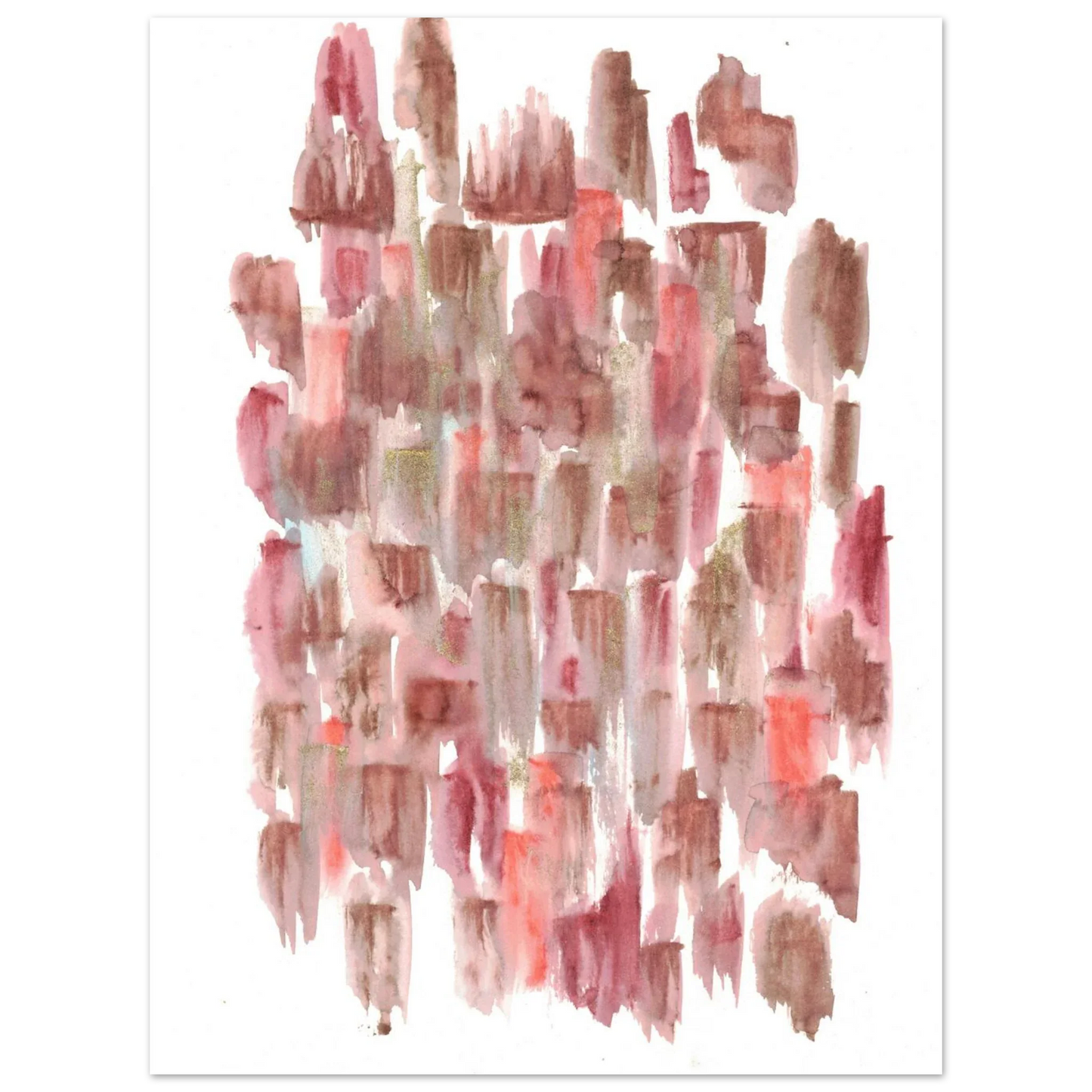 Abstract Watercolor Brushstrokes Matte Poster - Earthy Hues & Gold Flecks - Laure Leprince - Artiste Peintre