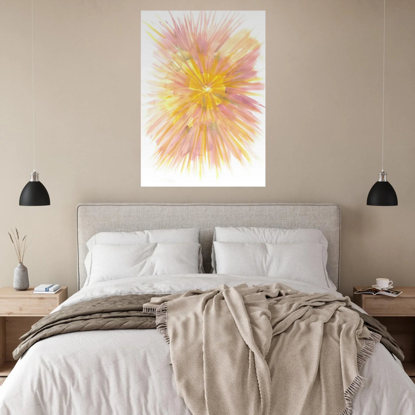 Abstract Sunrise Burst Art Print - Premium Matte Paper Poster with Dynamic Watercolor Design - Laure Leprince - Artiste Peintre