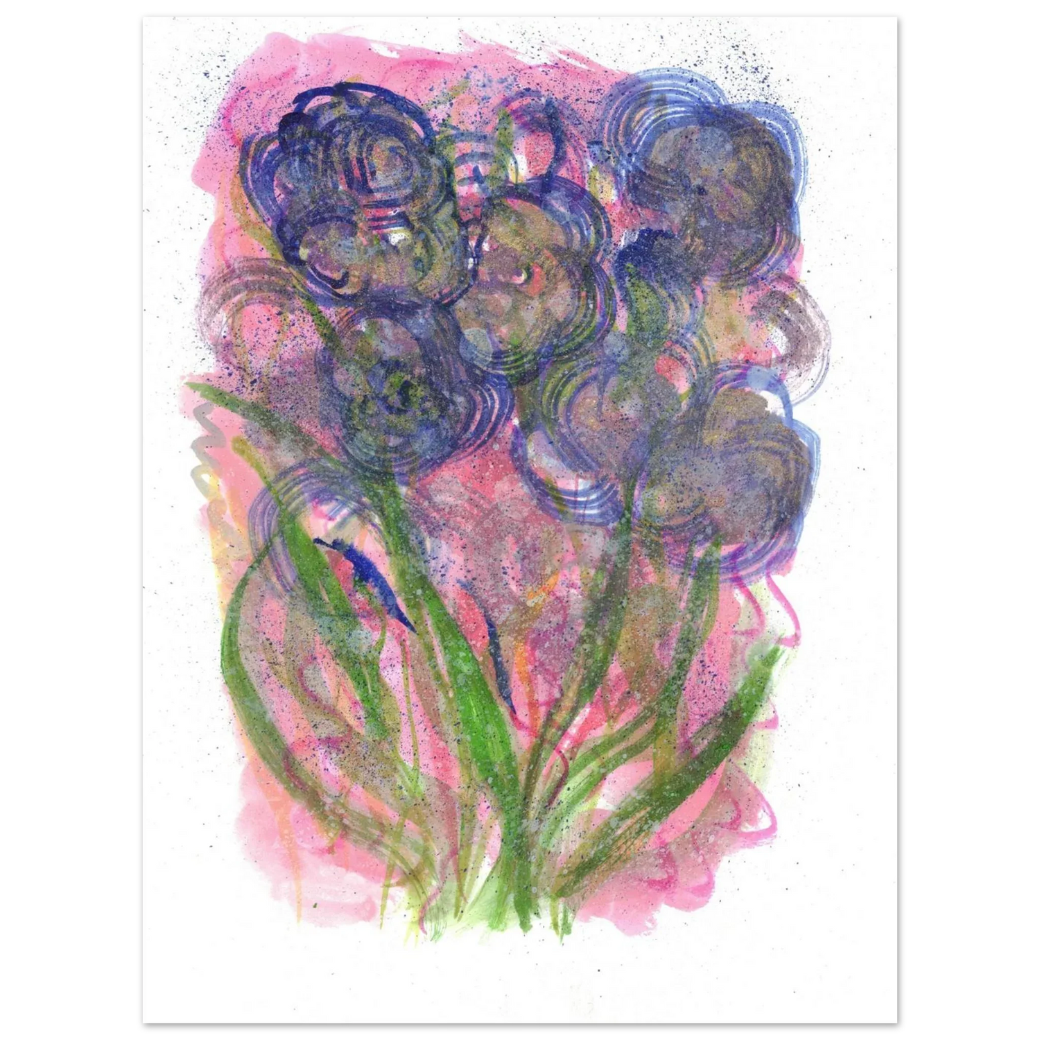 Abstract Floral Watercolor Poster: Radiant Blooms in Purple, Pink & Gold - Premium Matte Paper Art Print - Laure Leprince - Artiste Peintre