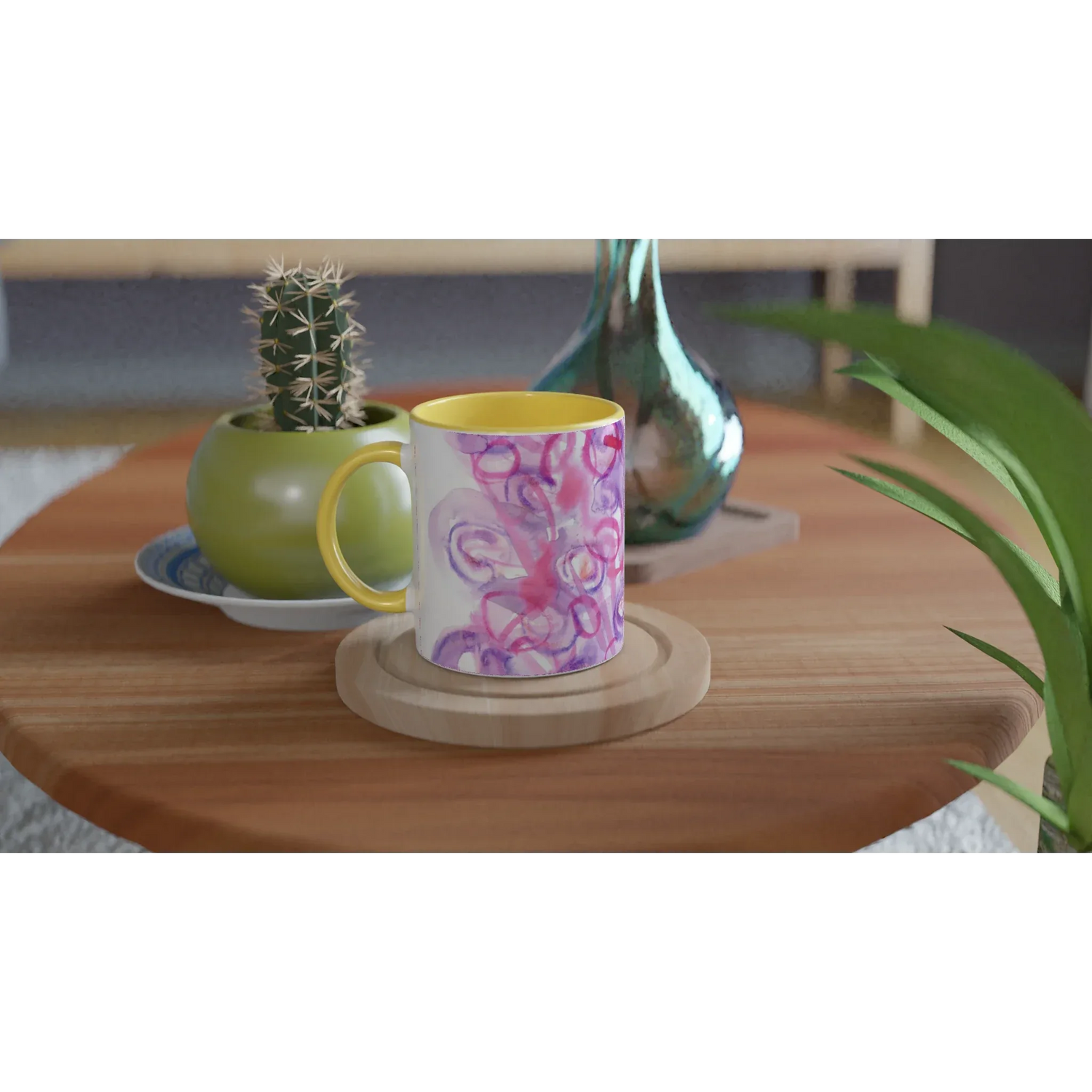 Mug Céramique Blanc 325ml Intérieur Coloré - Floraison Intime Personnalisable - Laure Leprince - Artiste Peintre