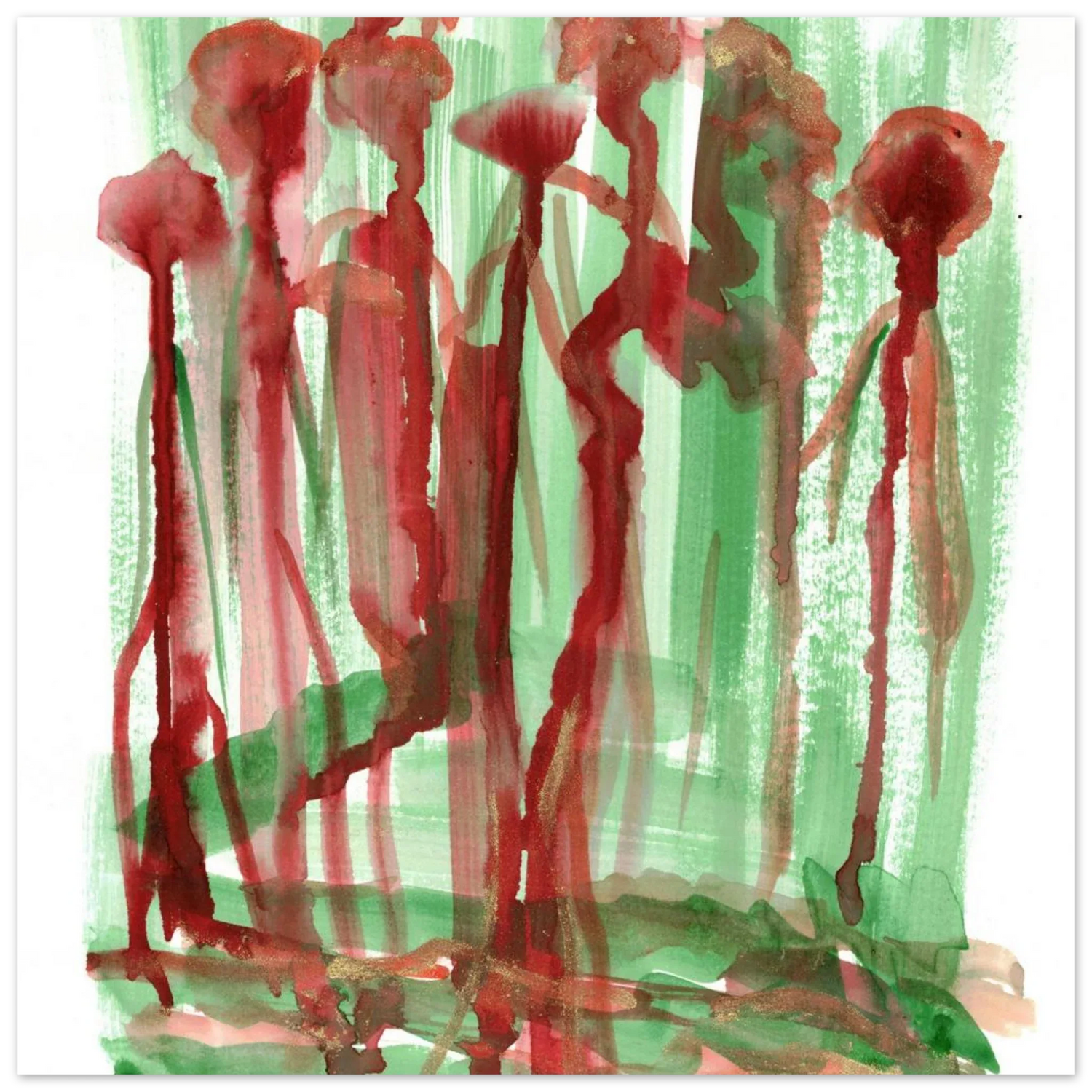 Abstract Floral Garden Premium Matte Poster - Vibrant Red & Green Watercolor Art (RDJ3-1) - Laure Leprince - Artiste Peintre