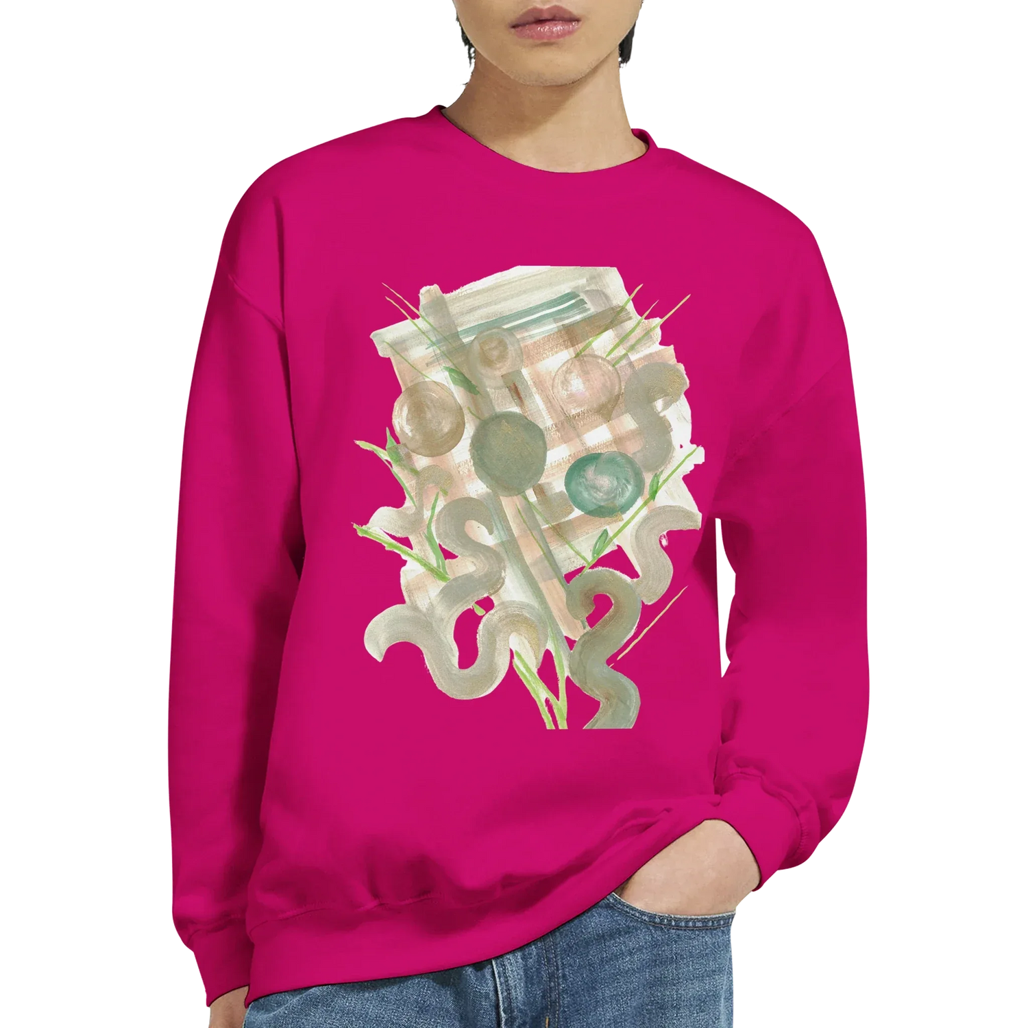 Sweatshirt Unisexe Classique Moss Geometry– Impression Artistique Multicolore - Laure Leprince - Artiste Peintre