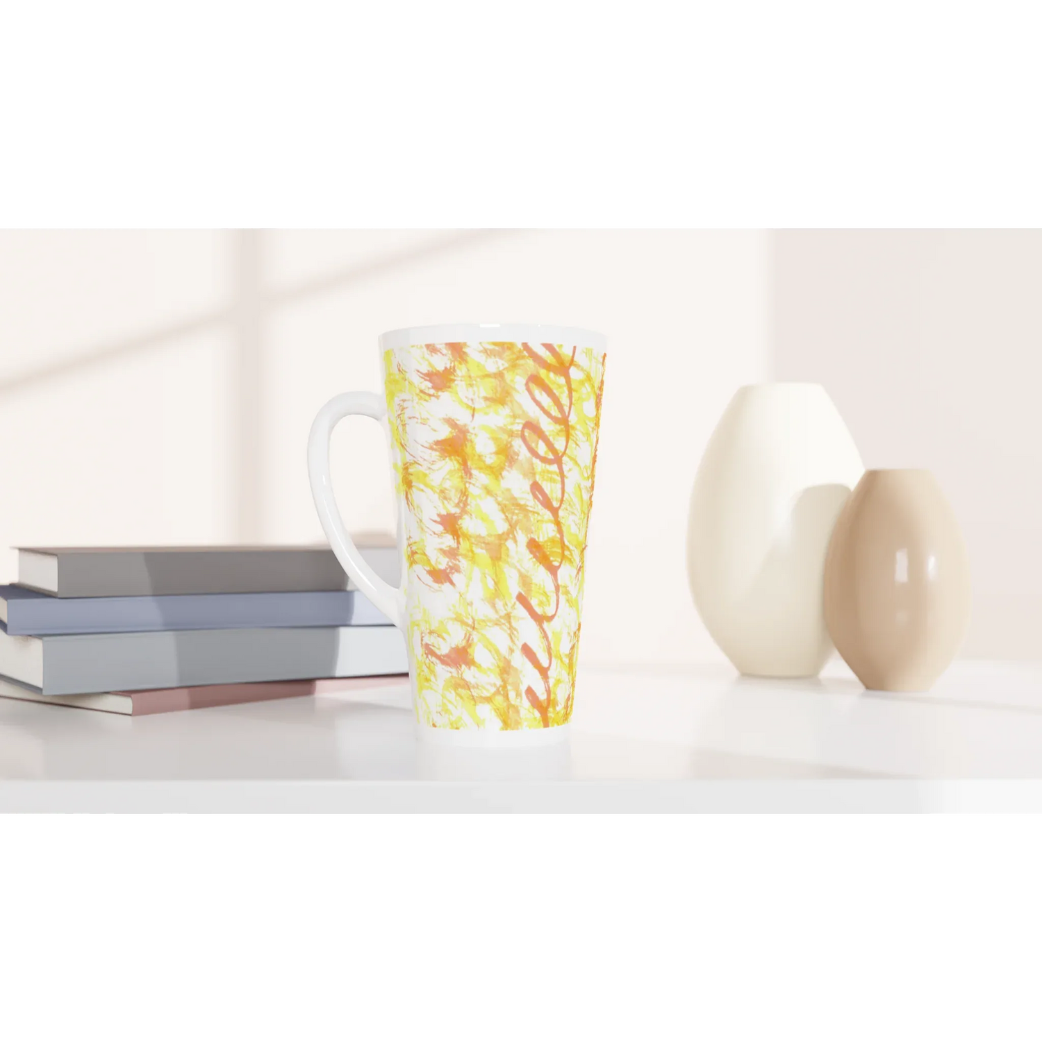 Mug à Latte en Céramique Blanche 500 ml Yellow Waves – Élégant, durable et brillant - Laure Leprince - Artiste Peintre