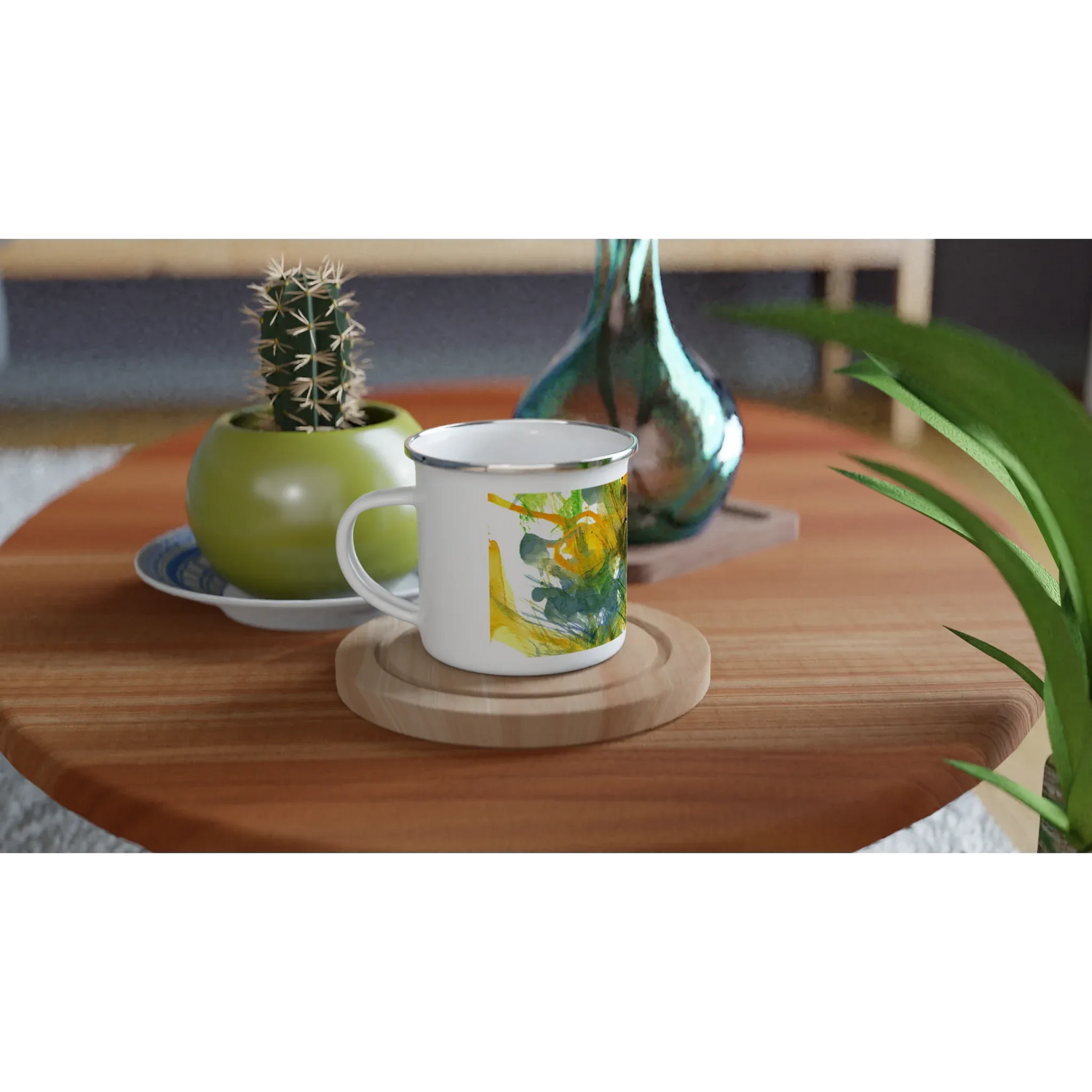 Mug en émail blanc 35 cl Tempête Solaire – Léger, vintage et résistant - Laure Leprince - Artiste Peintre