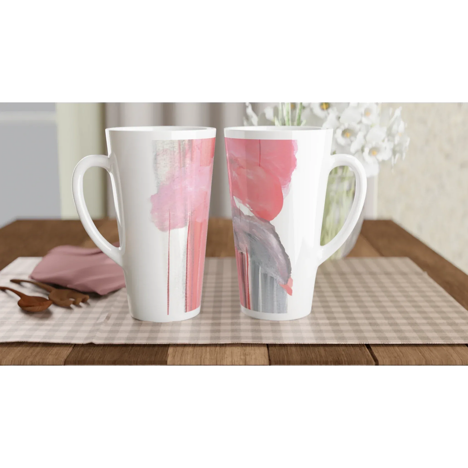 Mug à Latte en Céramique Blanche 500 ml Blush Cascade – Élégant, durable et brillant - Laure Leprince - Artiste Peintre