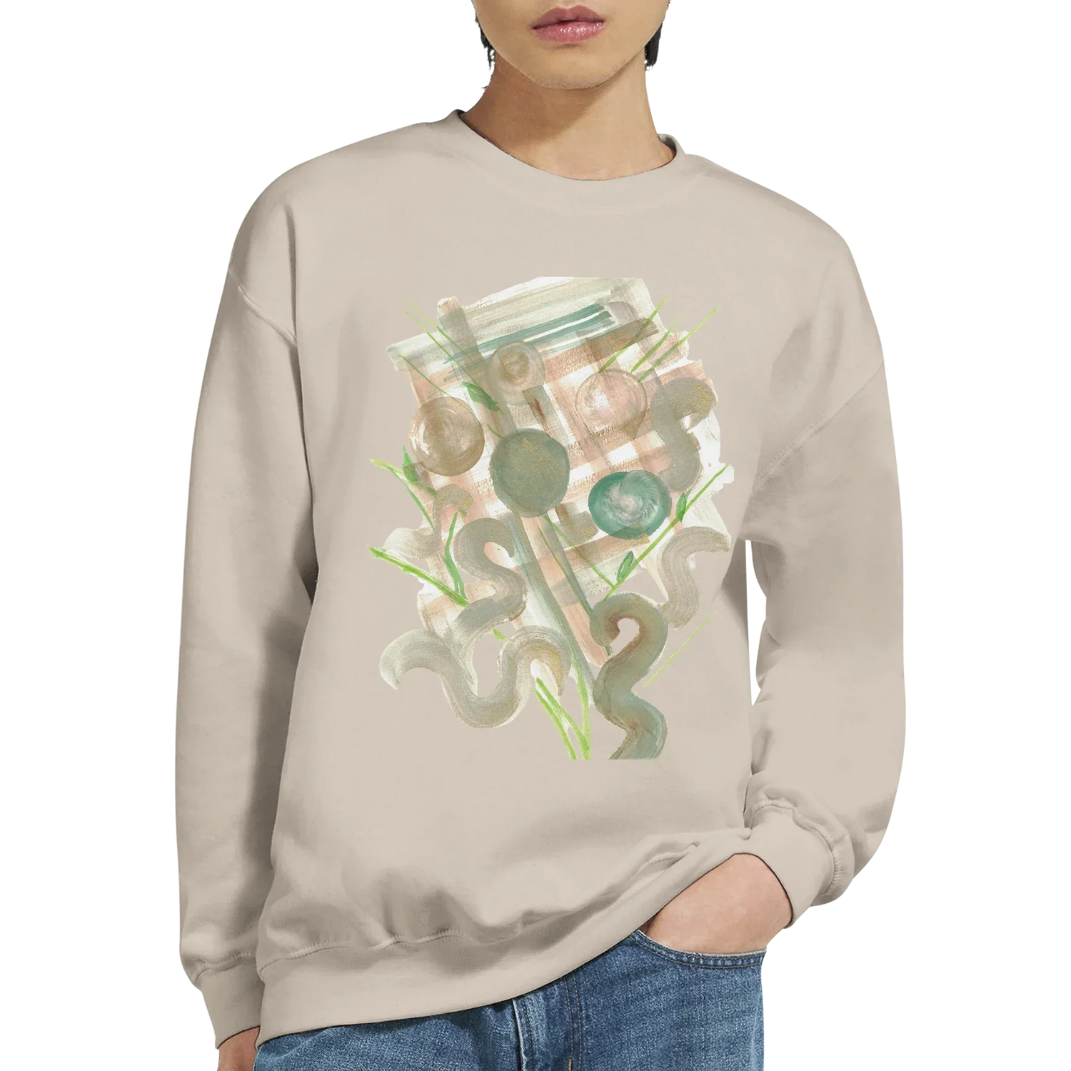 Sweatshirt Unisexe Classique Moss Geometry– Impression Artistique Multicolore - Laure Leprince - Artiste Peintre