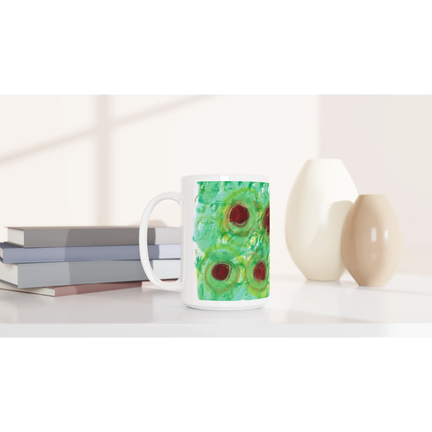 Mug en céramique blanche 44 cl Green Echo – Grand format, design et qualité durable - Laure Leprince - Artiste Peintre