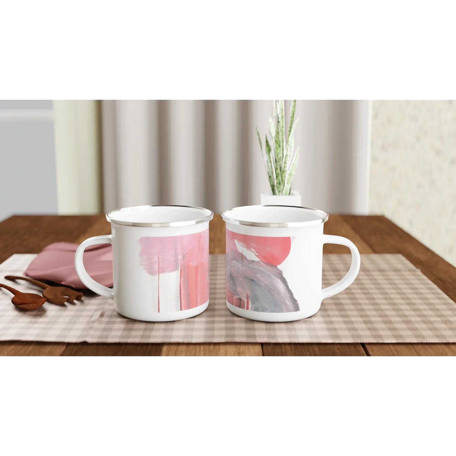 Mug en émail blanc 35 cl Blush Cascade – Léger, vintage et résistant - Laure Leprince - Artiste Peintre