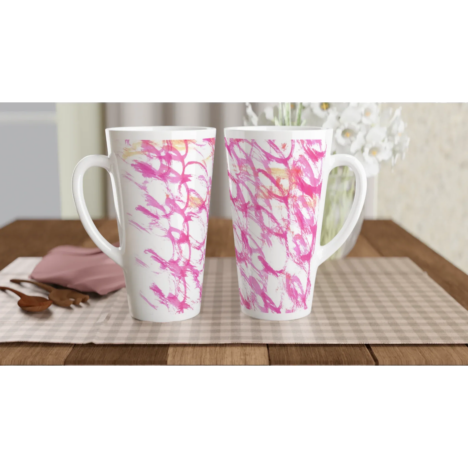 Mug à Latte en Céramique Blanche 500 ml Pink Waves – Élégant, durable et brillant - Laure Leprince - Artiste Peintre