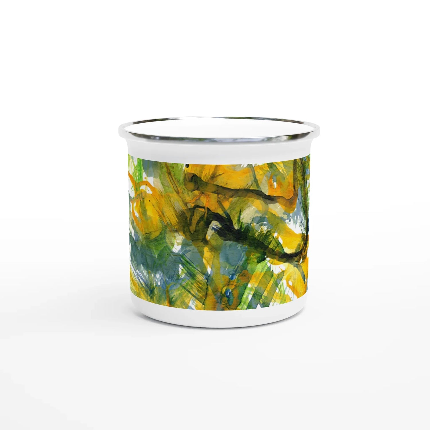 Mug en émail blanc 35 cl Tempête Solaire – Léger, vintage et résistant - Laure Leprince - Artiste Peintre