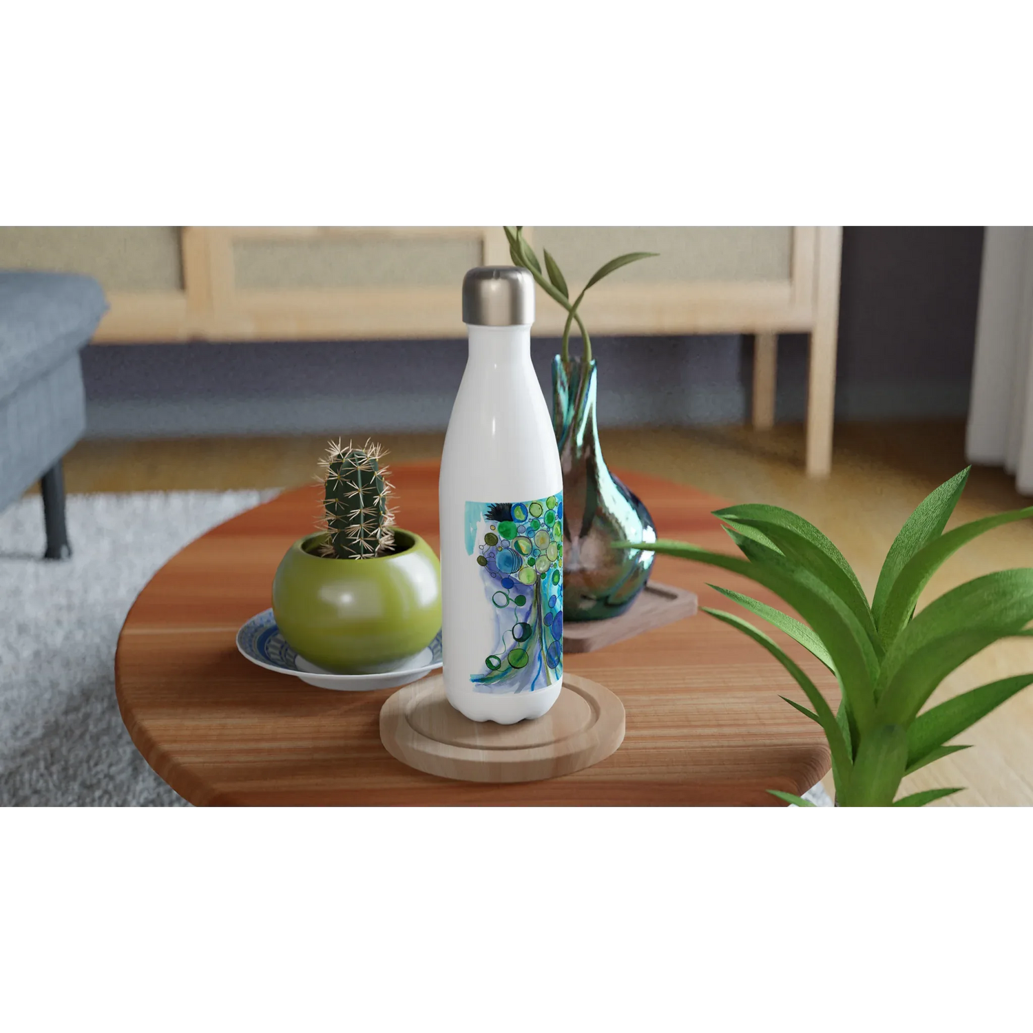 Bouteille isotherme en acier inoxydable 500 ml Ecosphères – Design artistique exclusif - Laure Leprince - Artiste Peintre