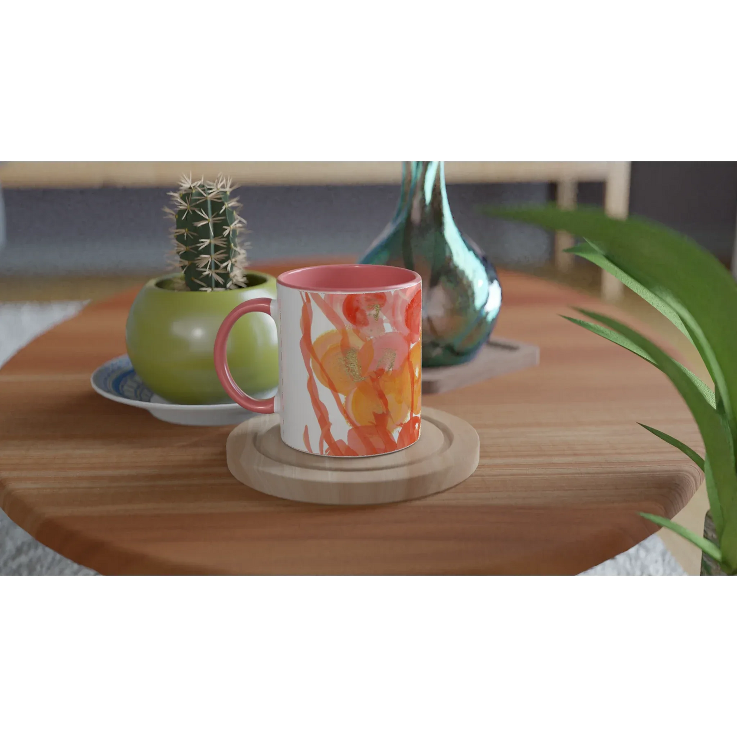 Mug Céramique Blanc 325ml Intérieur Coloré - Sunrice Flora Personnalisable - Laure Leprince - Artiste Peintre