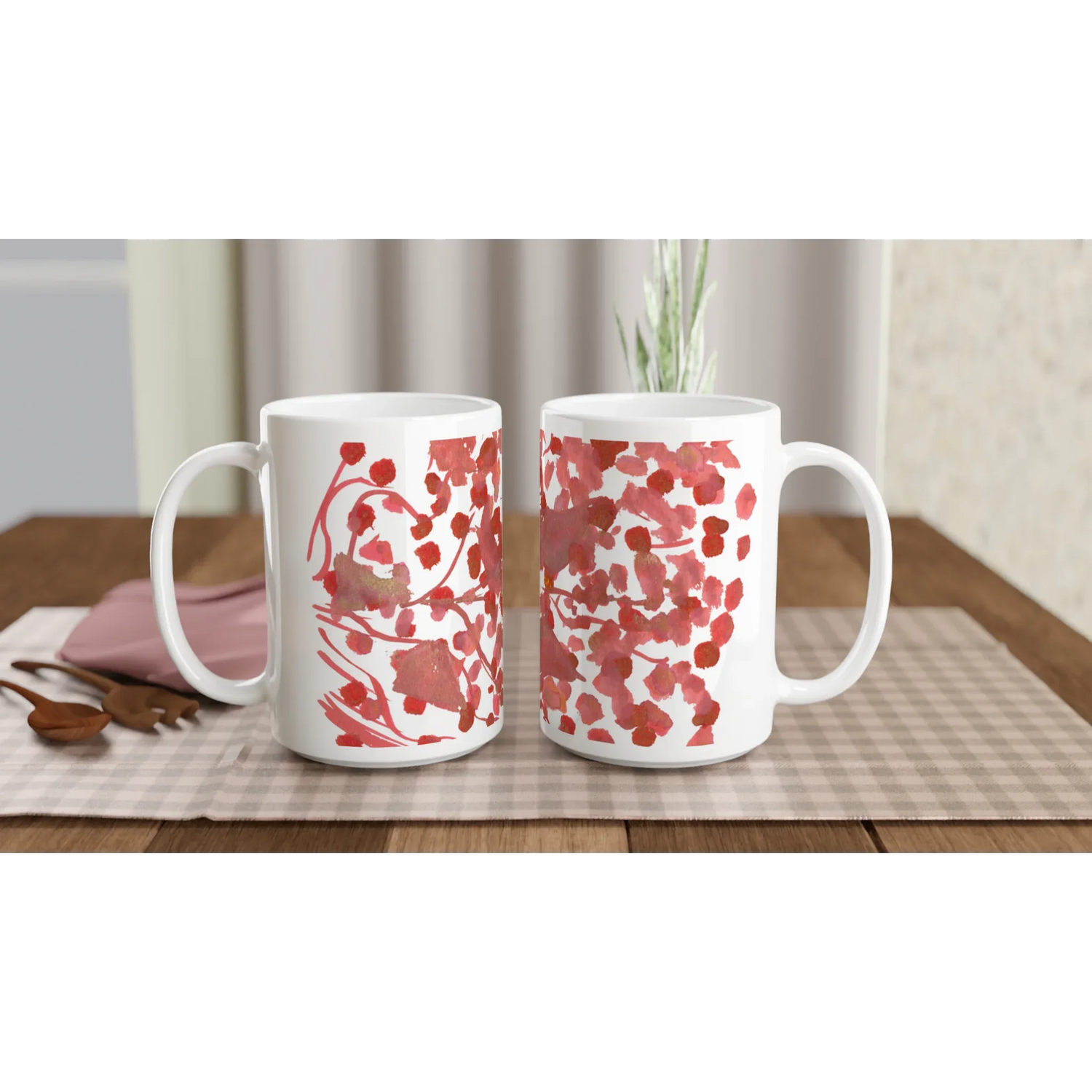 Mug en céramique blanche 44 cl Bois de Rubis – Grand format, design et qualité durable - Laure Leprince - Artiste Peintre