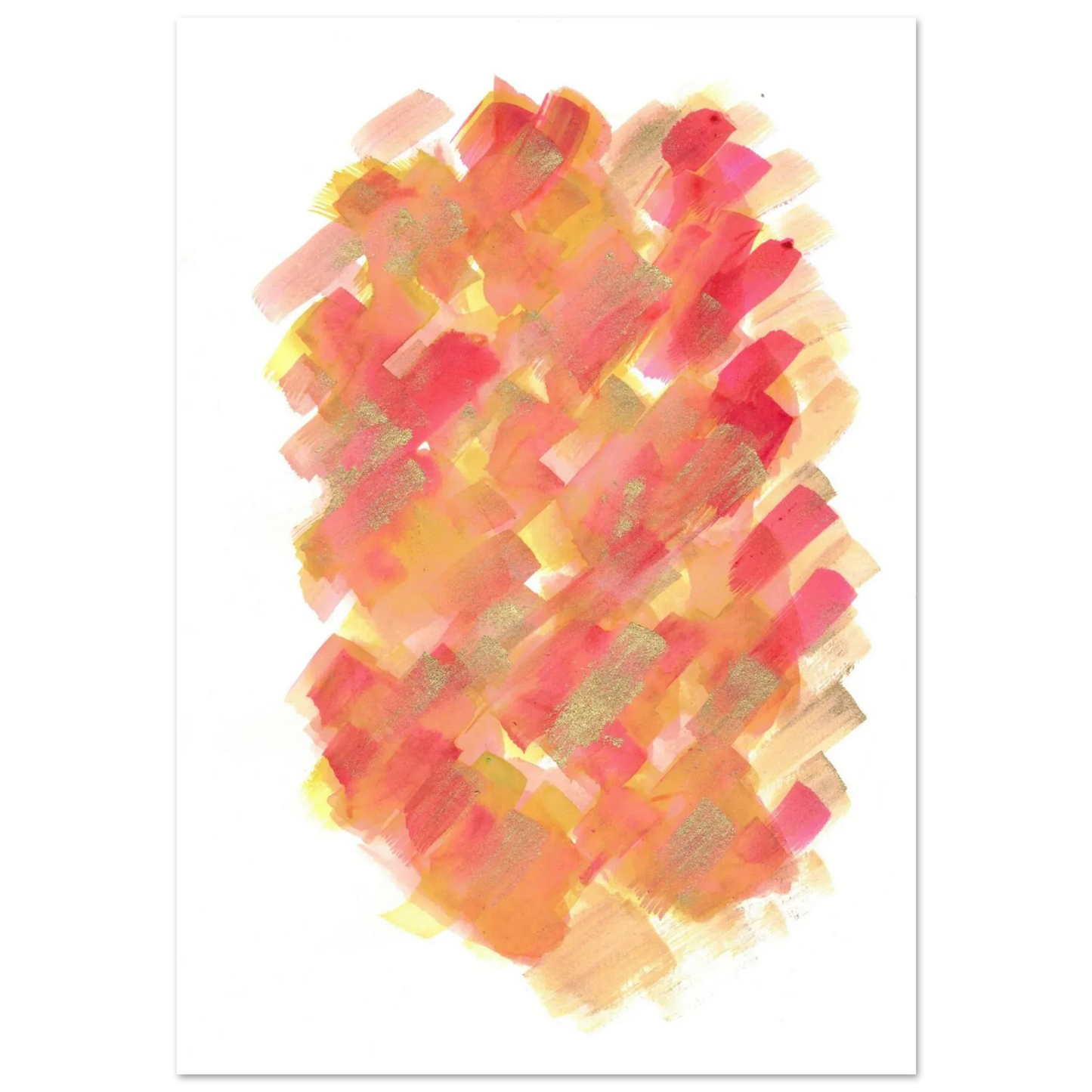 Abstract Golden Sunrise Watercolor Matte Poster - Warm Brushstrokes & Glimmering Accents - Laure Leprince - Artiste Peintre