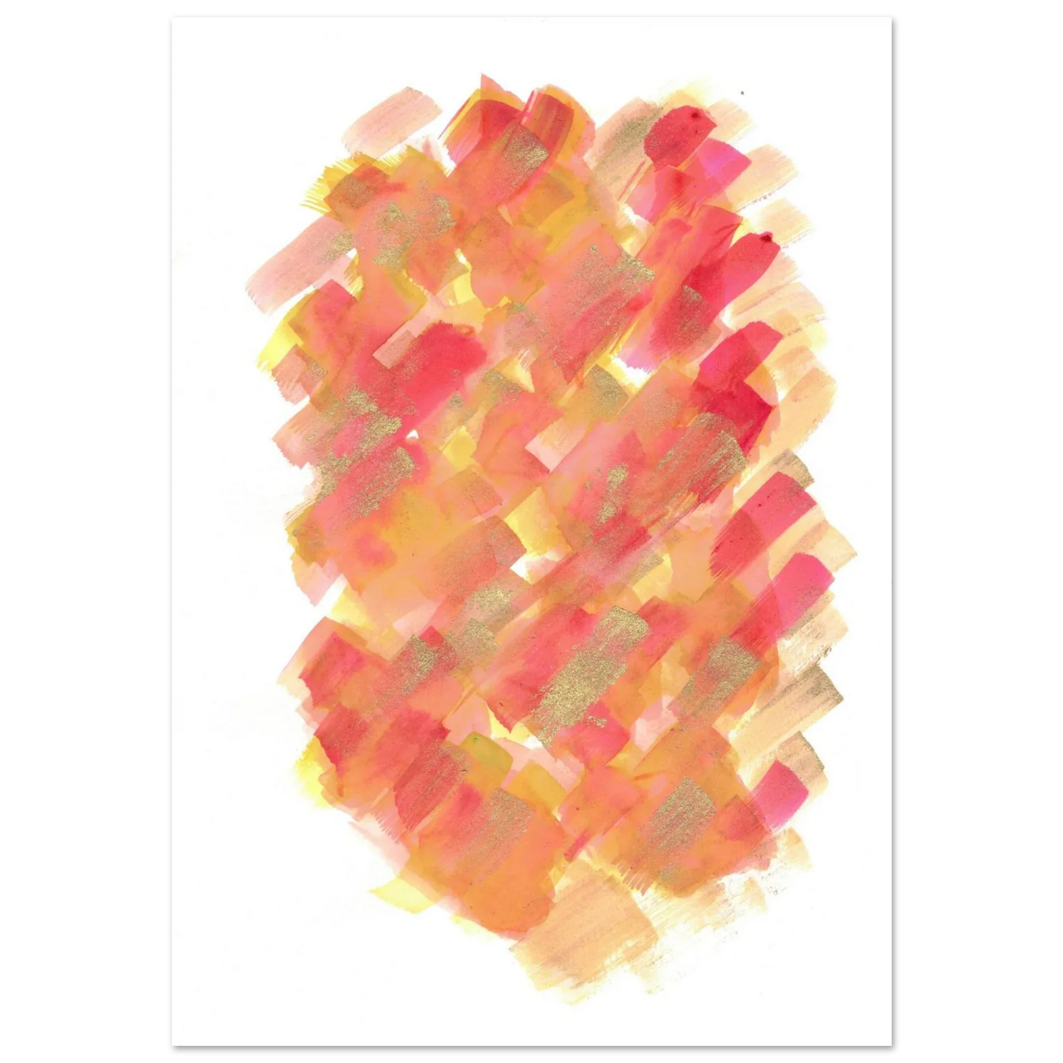 Abstract Golden Sunrise Watercolor Matte Poster - Warm Brushstrokes & Glimmering Accents - Laure Leprince - Artiste Peintre