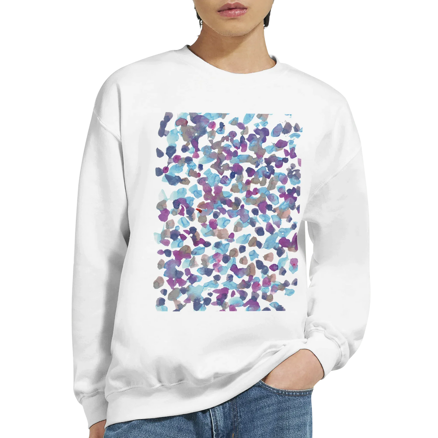Sweatshirt Unisexe Classique Fragments Indigo – Impression Artistique Multicolore | Premium Cotton Blend - Laure Leprince - Artiste Peintre