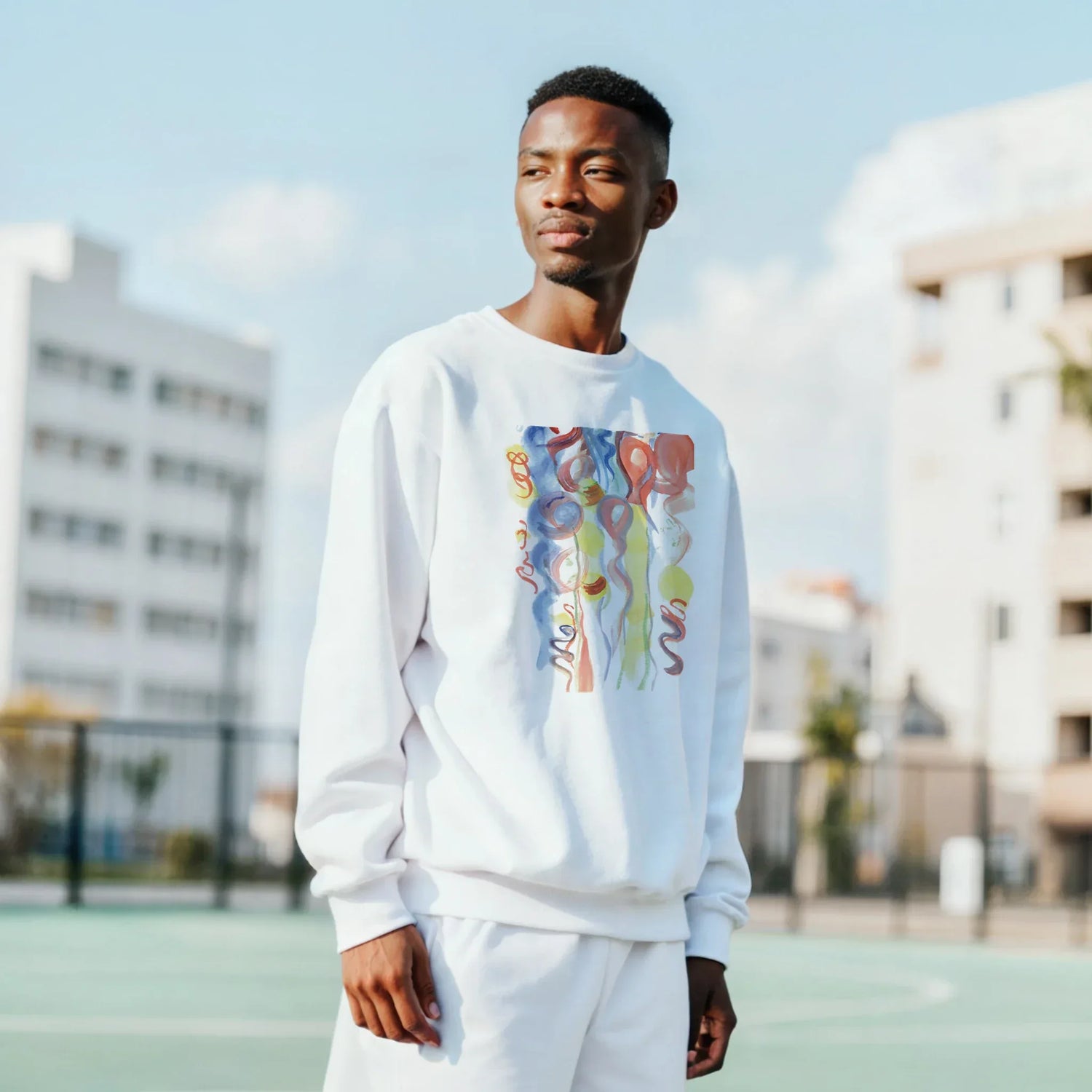 Sweatshirt Unisexe Classique Serpentins – Impression Artistique Multicolore | Premium Cotton Blend - Laure Leprince - Artiste Peintre