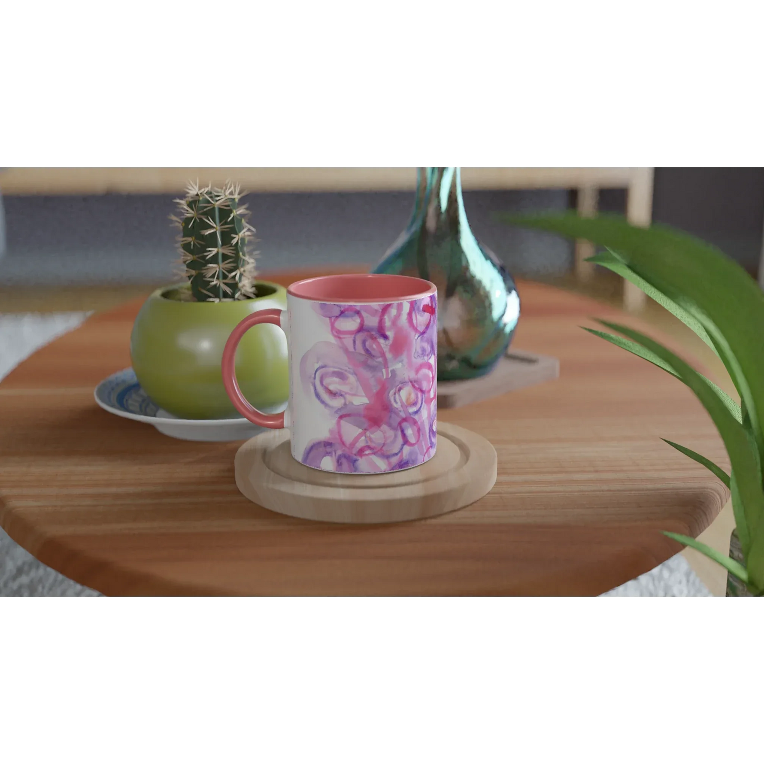 Mug Céramique Blanc 325ml Intérieur Coloré - Floraison Intime Personnalisable - Laure Leprince - Artiste Peintre