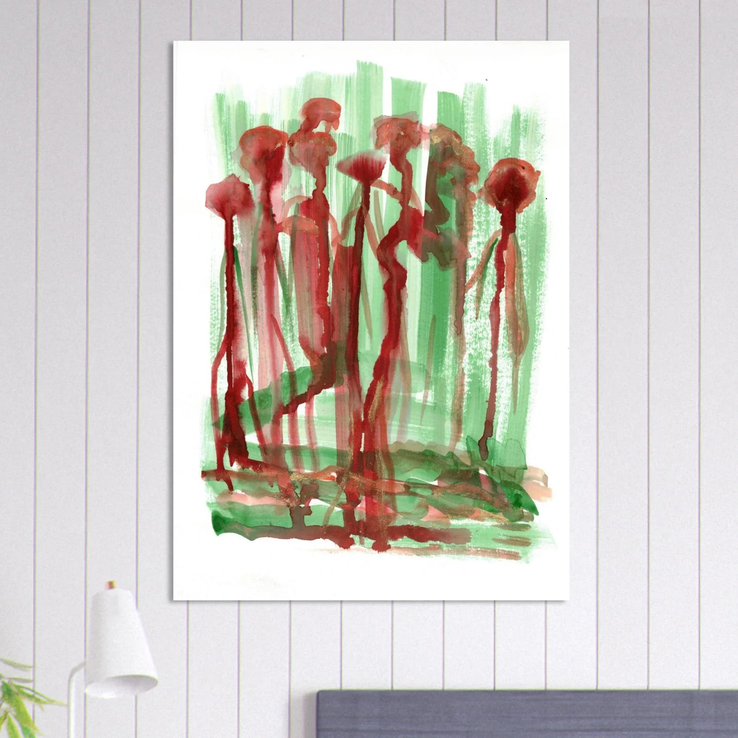Abstract Floral Garden Premium Matte Poster - Vibrant Red & Green Watercolor Art (RDJ3-1) - Laure Leprince - Artiste Peintre