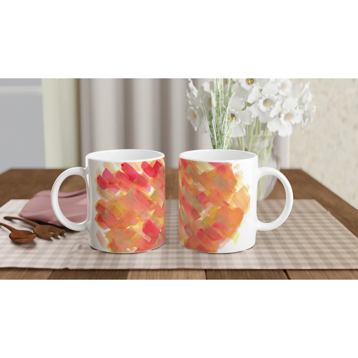 Mug 11oz - 325 ml - Ceramic Mug with Color Inside Sunset Ember - Laure Leprince - Artiste Peintre