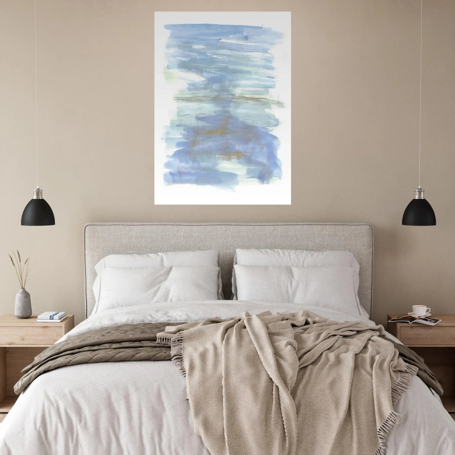 Abstract Horizon Watercolor Art Print - Serene Blue & Gold Matte Paper Poster for Modern Spaces - Laure Leprince - Artiste Peintre