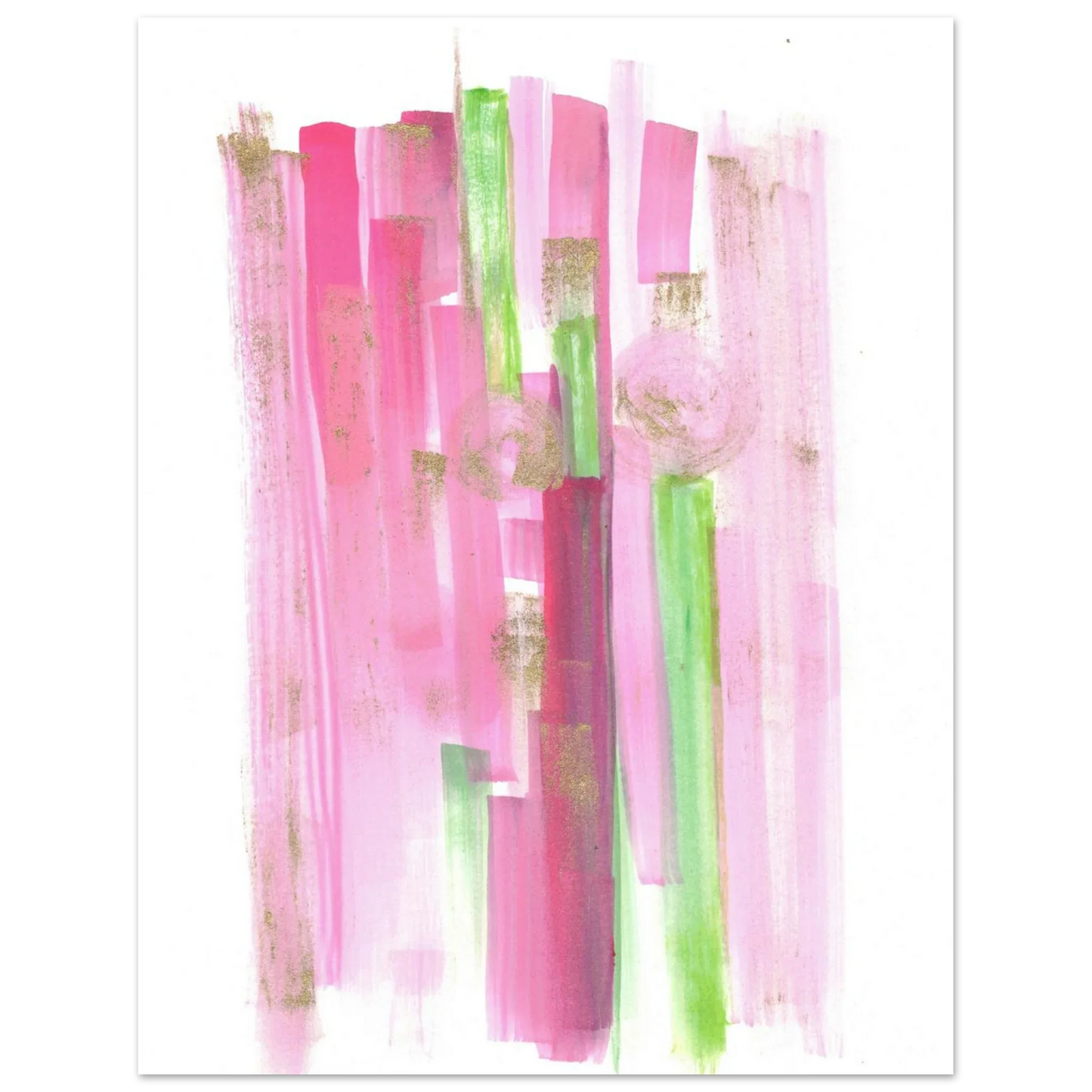 Abstract Pink & Green Watercolor Poster with Gold Flecks – Premium Matte Paper Print - Laure Leprince - Artiste Peintre