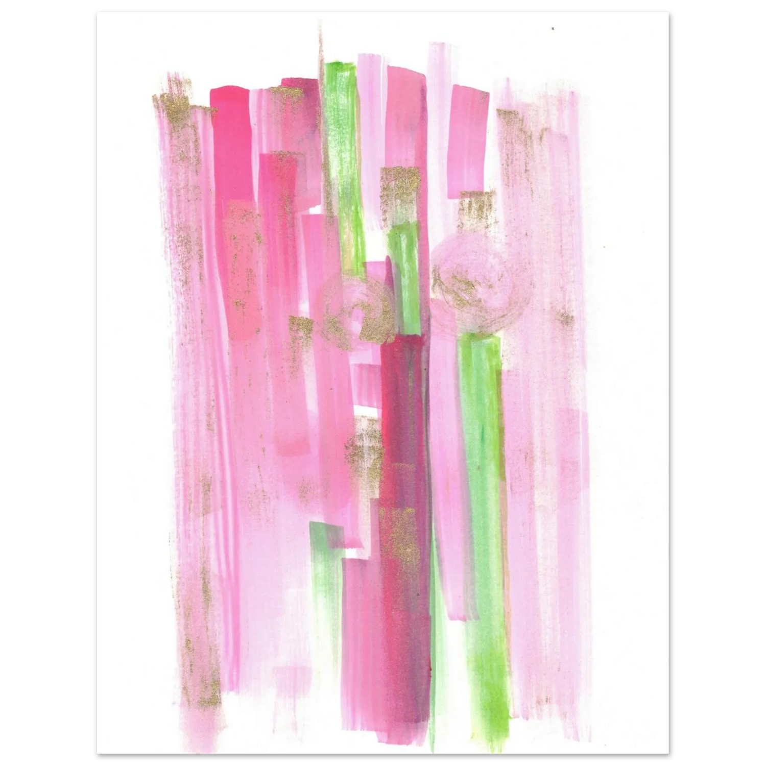 Abstract Pink & Green Watercolor Poster with Gold Flecks – Premium Matte Paper Print - Laure Leprince - Artiste Peintre