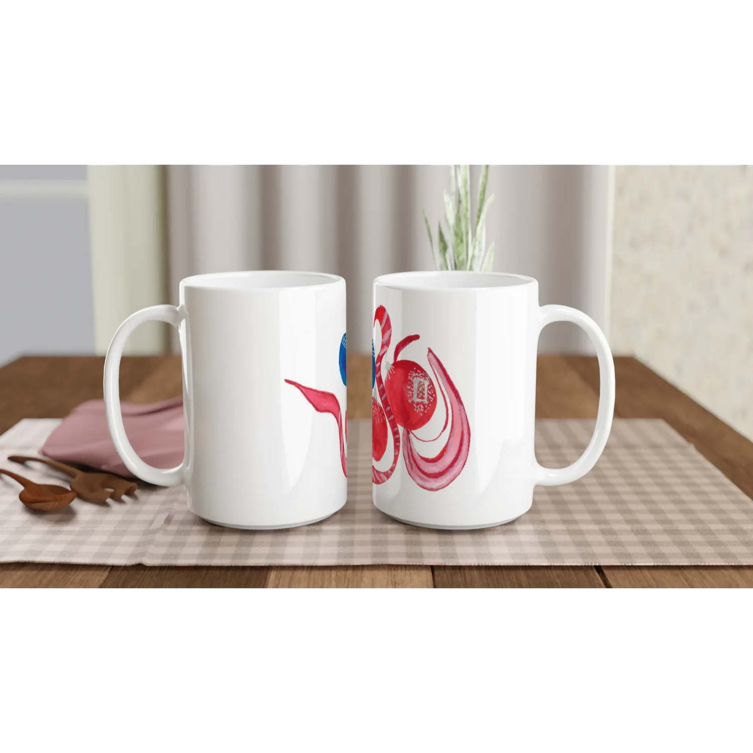 Mug en céramique blanche 44 cl Guirlande – Grand format, design et qualité durable - Laure Leprince - Artiste Peintre