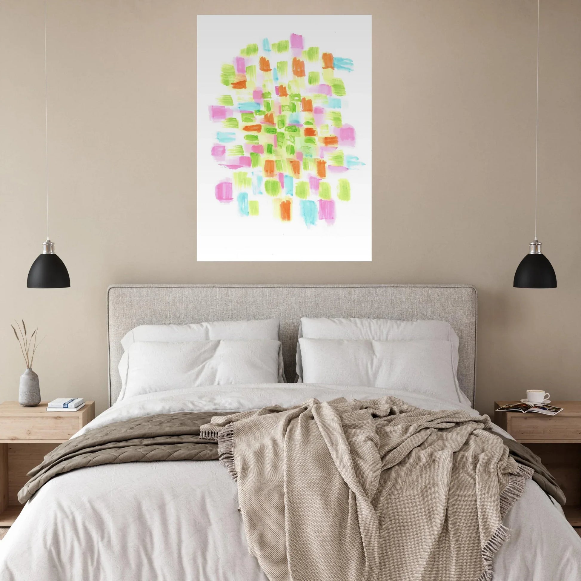 Abstract Watercolor Splash Art Print - Premium Matte Paper Poster with Vibrant Pink & Green Hues - Laure Leprince - Artiste Peintre