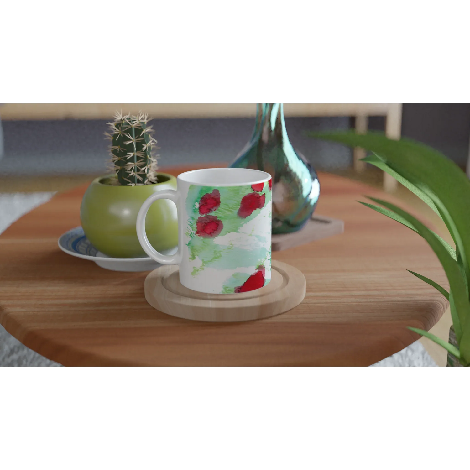 Mug en céramique blanche 325 ml Eclats rouges – Élégance, sécurité et durabilité - Laure Leprince - Artiste Peintre