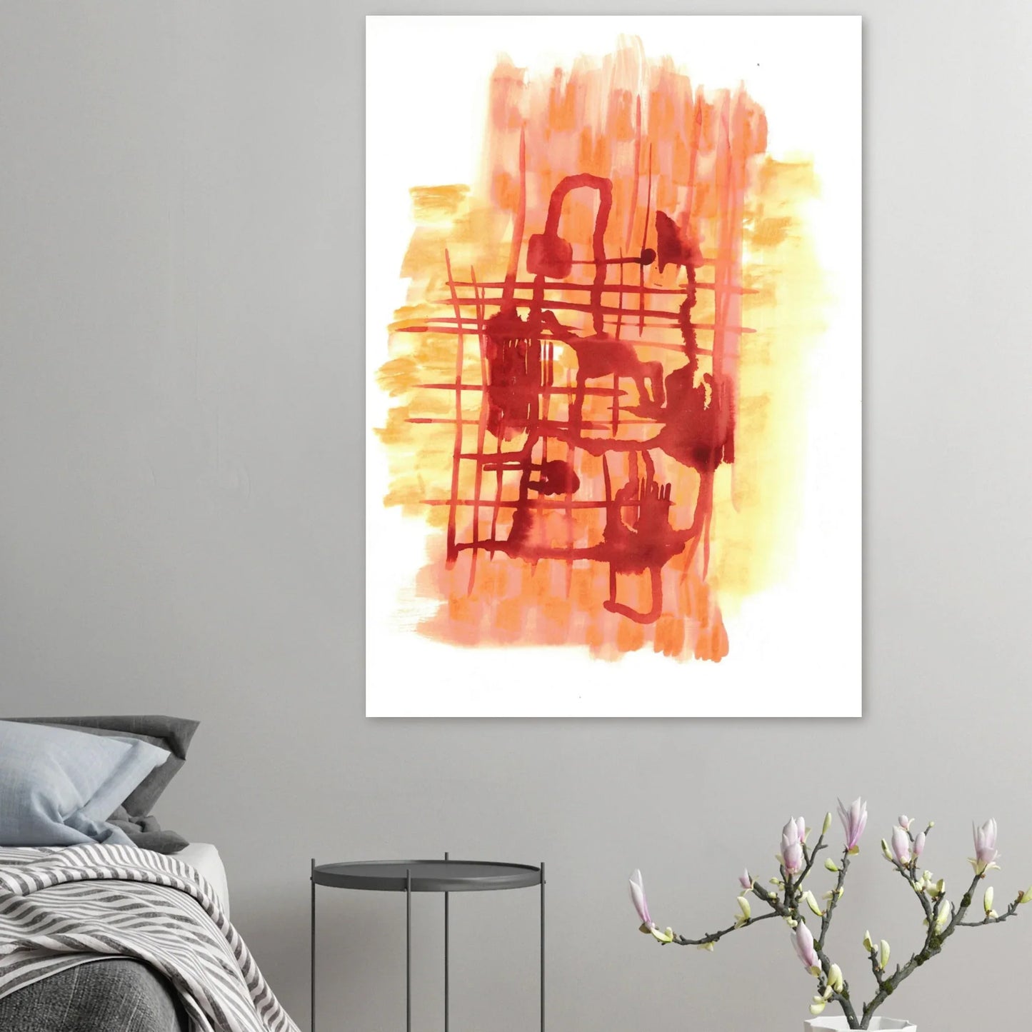 Abstract Warmth: Orange & Red Grid Watercolor Art Print – Premium Matte Paper Poster - Laure Leprince - Artiste Peintre