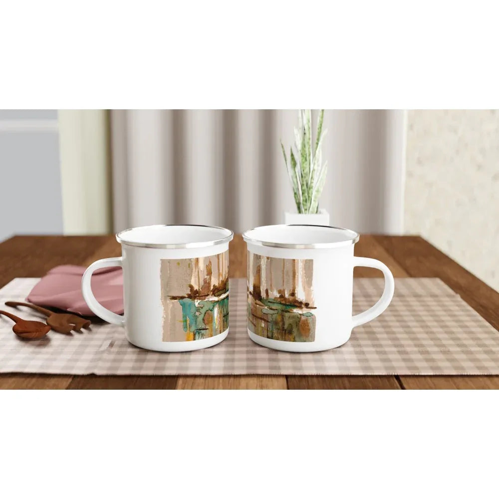 Mug en émail blanc 35 cl City – Léger, vintage et résistant - Laure Leprince - Artiste Peintre