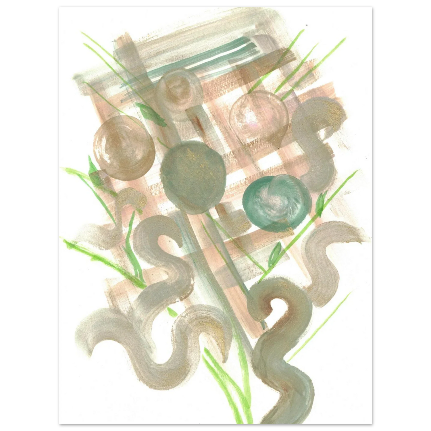 Abstract Earth Tones & Green Strokes Art Print – Premium Matte Paper Poster RDJ3-1 - Laure Leprince - Artiste Peintre