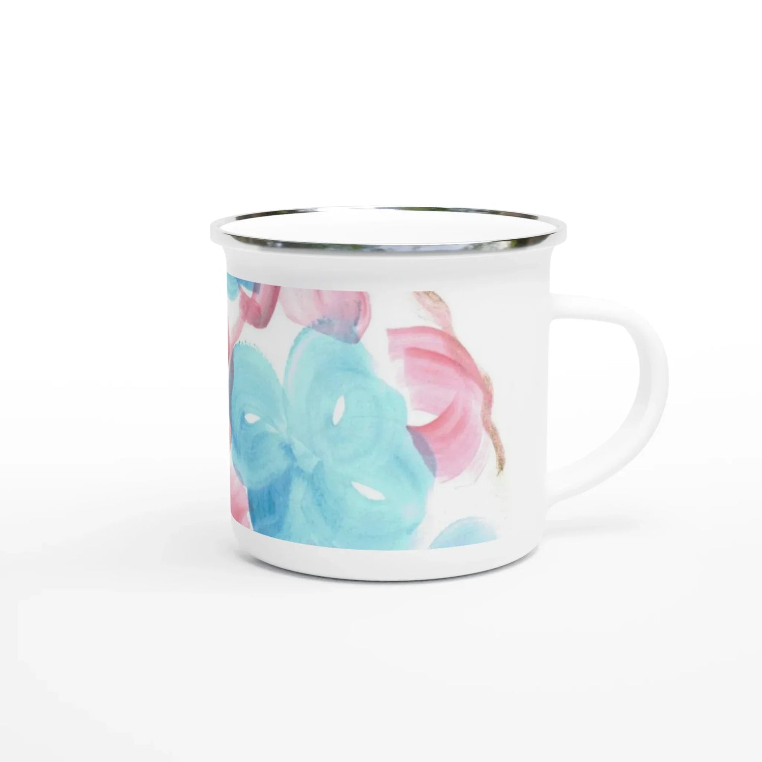 Mug en émail blanc 35 cl Masque – Léger, vintage et résistant - Laure Leprince - Artiste Peintre