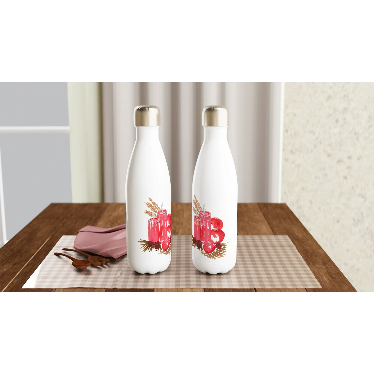 Bouteille isotherme en acier inoxydable 500 ml Bougie – Design artistique exclusif - Laure Leprince - Artiste Peintre