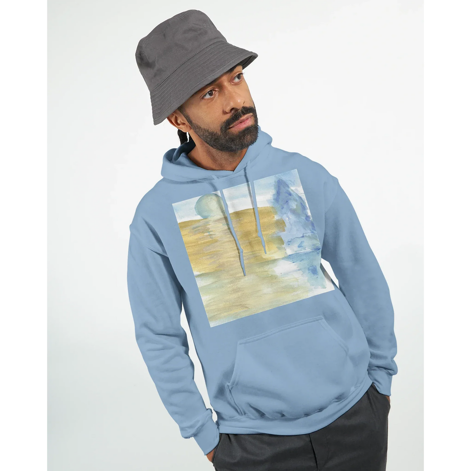 Sweat à capuche unisexe artistique Blue Horizon Gildan® 18500 White - Laure Leprince - Artiste Peintre