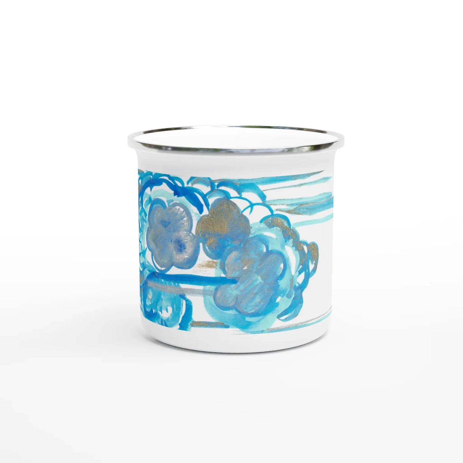 Mug en émail blanc 35 cl Ocean Bloom – Léger, vintage et résistant - Laure Leprince - Artiste Peintre