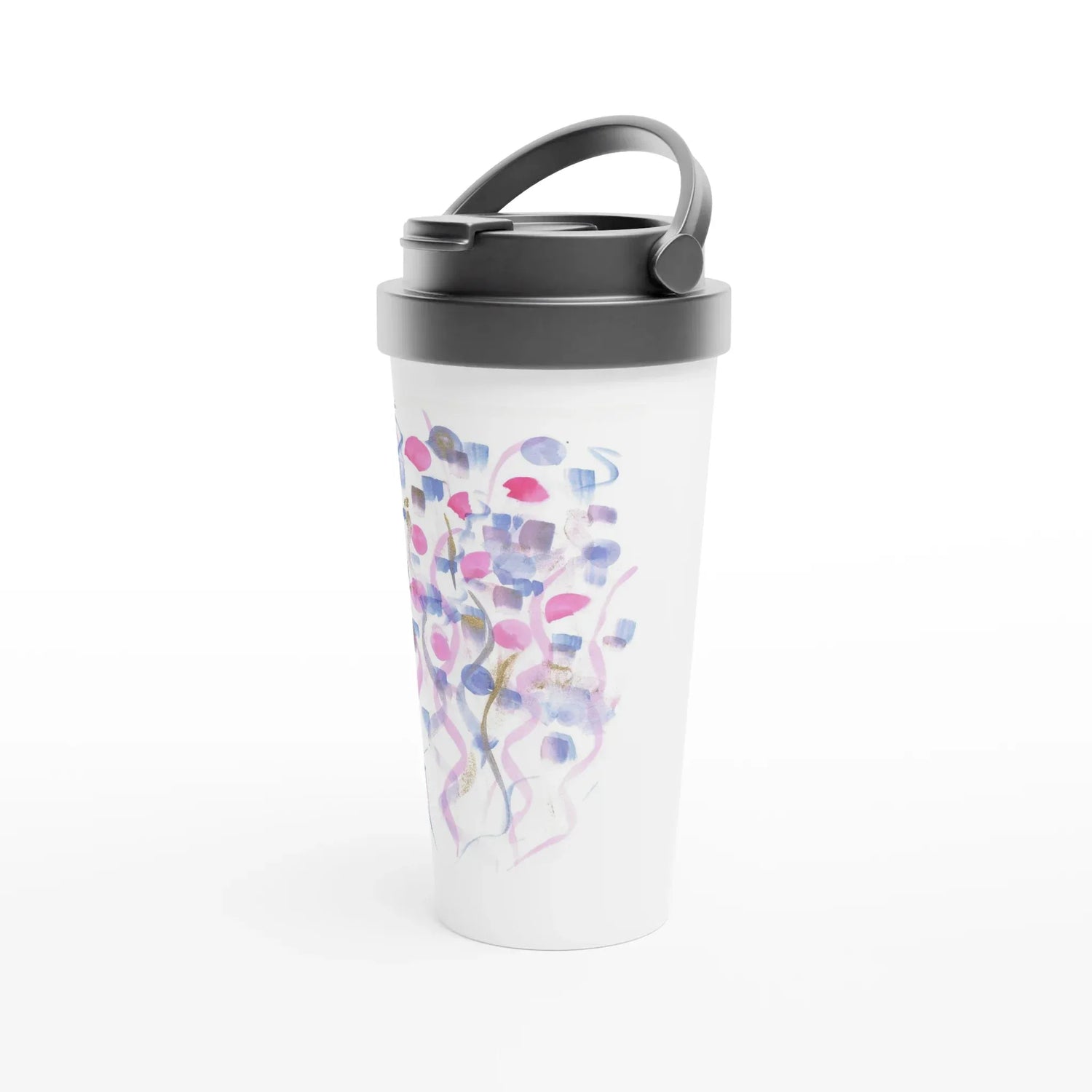 Mug de voyage isotherme 450 ml (15 oz) Petal Drift - Étanche, réutilisable et design artistique - Laure Leprince - Artiste Peintre