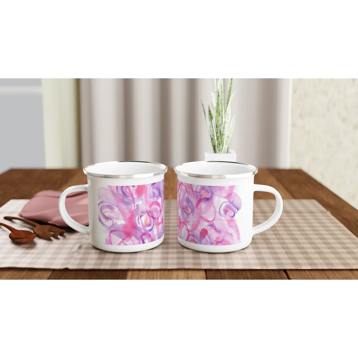 Mug en émail blanc 35 cl City Floraison Intime – Léger, vintage et résistant - Laure Leprince - Artiste Peintre