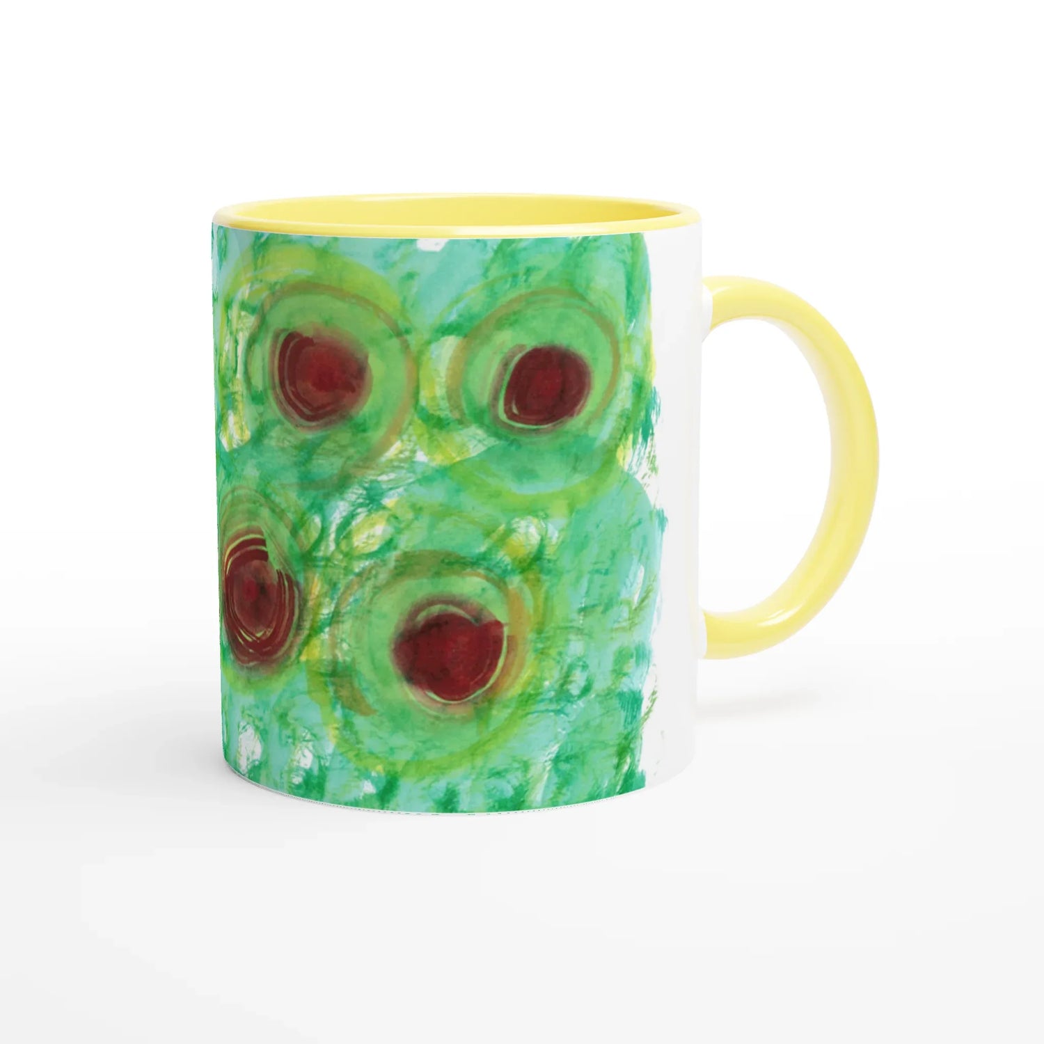 Mug 11oz - 325 ml - Ceramic Mug with Color Inside Green Echo - Laure Leprince - Artiste Peintre