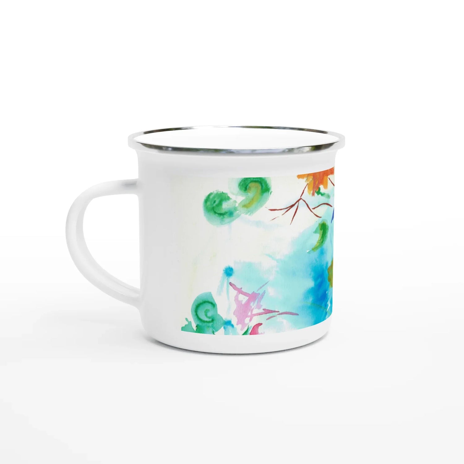 Mug en émail blanc 35 cl Jardin Lumineux – Léger, vintage et résistant - Laure Leprince - Artiste Peintre