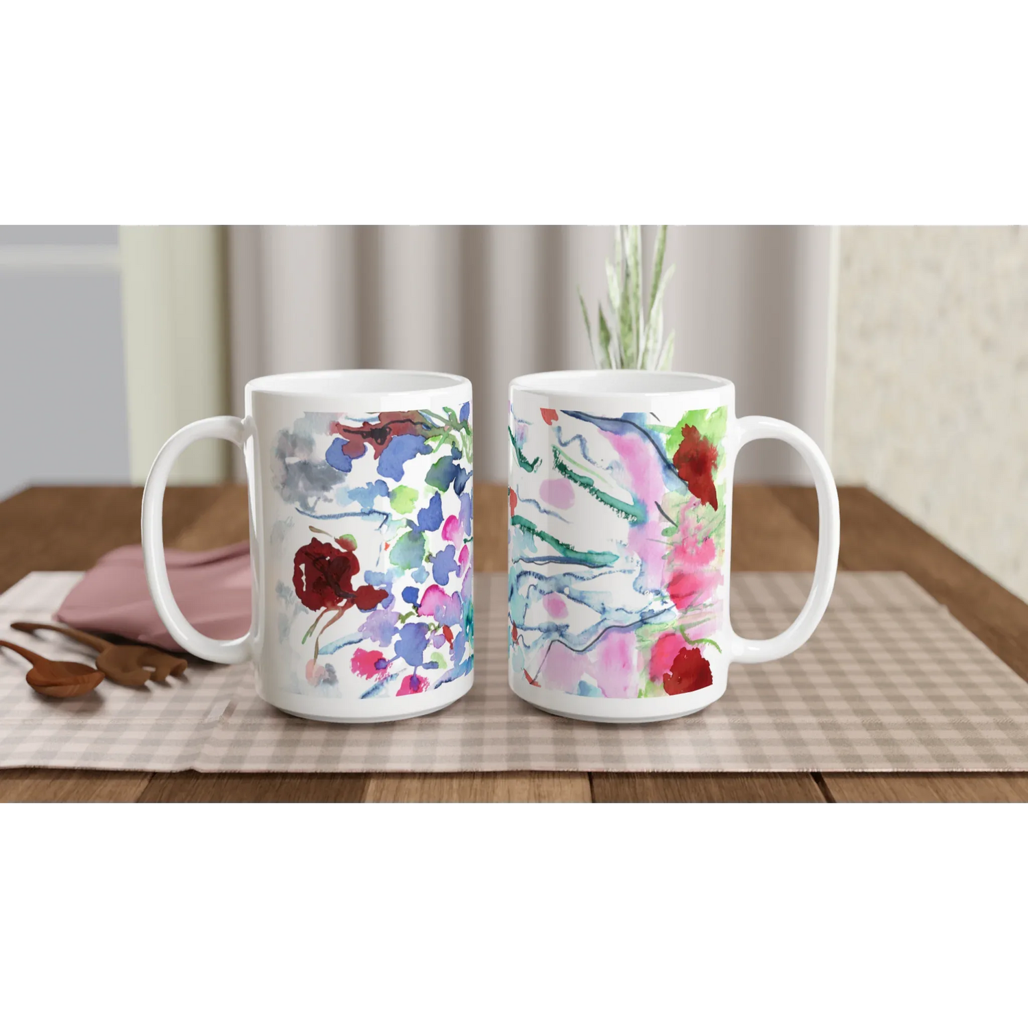 Mug en céramique blanche 44 cl Floral – Grand format, design et qualité durable - Laure Leprince - Artiste Peintre