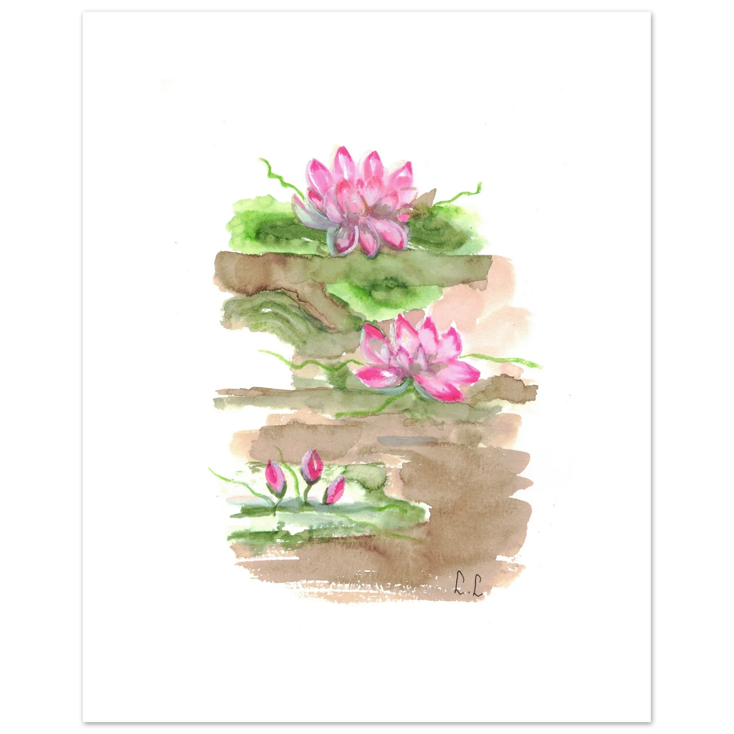 Affiche premium sur papier mat Terrasses de lotus – Art mural de qualité supérieure - Laure Leprince - Artiste Peintre